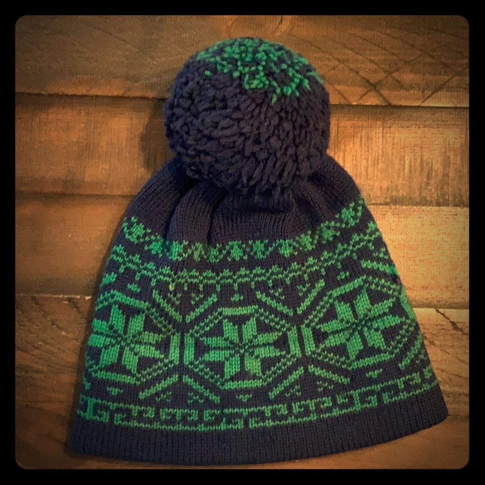 Vintage Retro Fair Isle Navy & Green toboggan